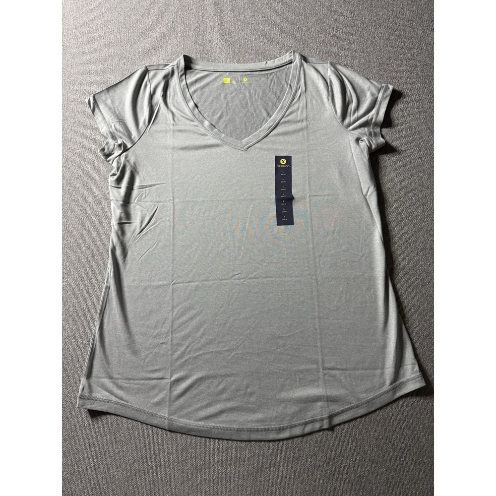 Xersion Womens Pullover T-Shirt V-Neck Gray Slim Fit Size Large Workout, Fitness